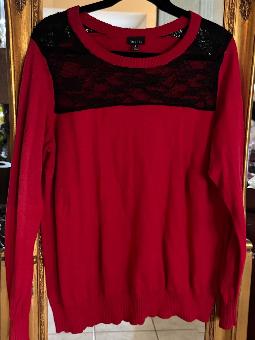 Torrid Red Sweater with Black Lace